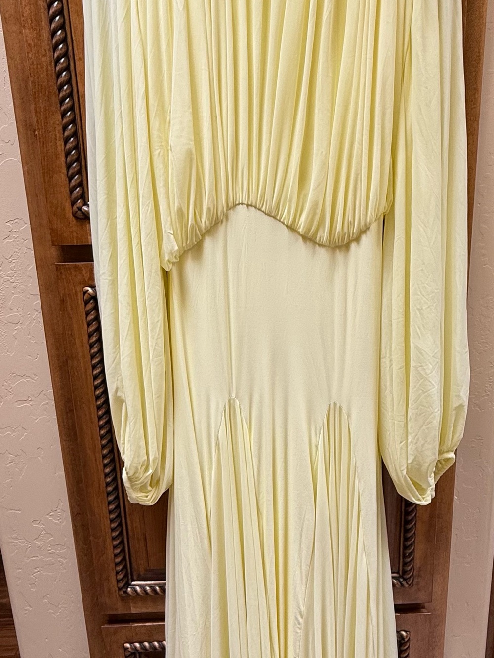 Long Sleeve Pale Yellow Draped Maxi Dress